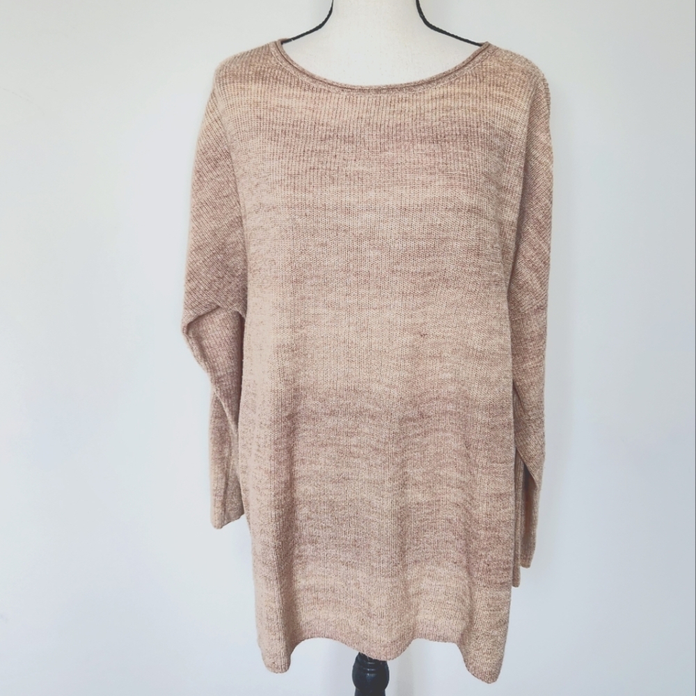 J Jill Relaxed Fit Tunic Sweater Pink Limestone Drop Shoulder Verigated M